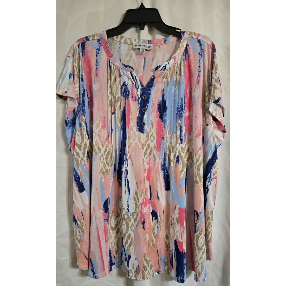 Women's Southern Lady short sleeve geometric print Henley Sixe 3X